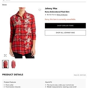 Johnny Was Roma Red Floral Embroidered Shirt